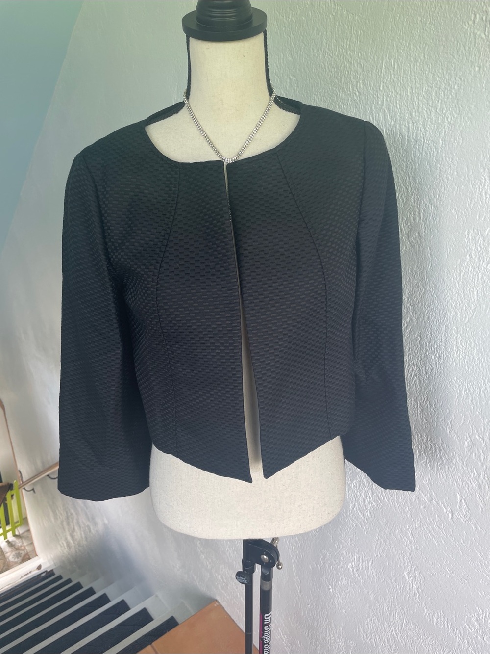 Talbots NWT Black Textured Cropped Open-Front Jacket